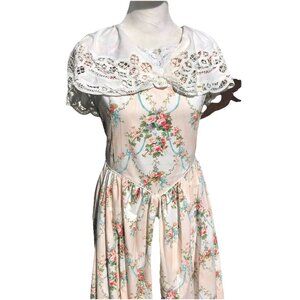 Vtg. Rare New Moms Women’s Daisy Kingdom Dress Pink Floral Lace Prairie 14 S M